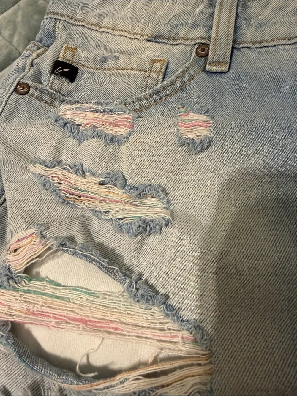 Kancan Rainbow Thread Distressed Denim Shorts - size 27
